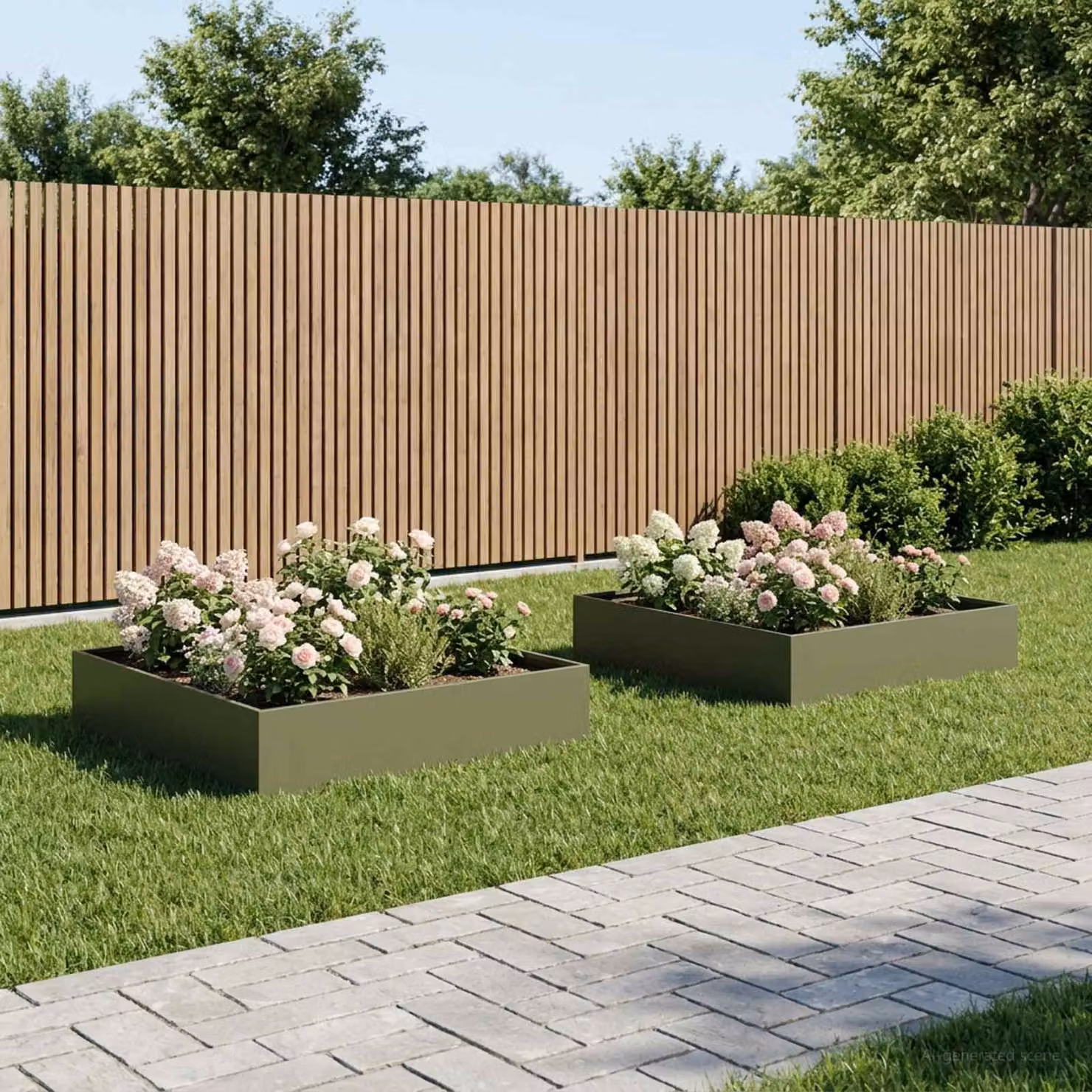 Set di 2 vasi da giardino vidaXL in metallo verde, L: 100 cm, P: 100 cm, H: 20 cm