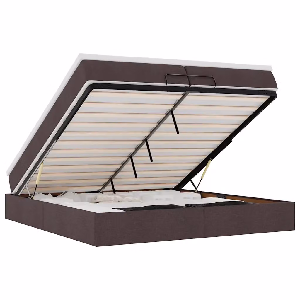 Letto con contenitore a sollevamento vidaXL in tessuto marrone e bianco L: 200 cm, P: 200 cm, H: 203 cm – 2
