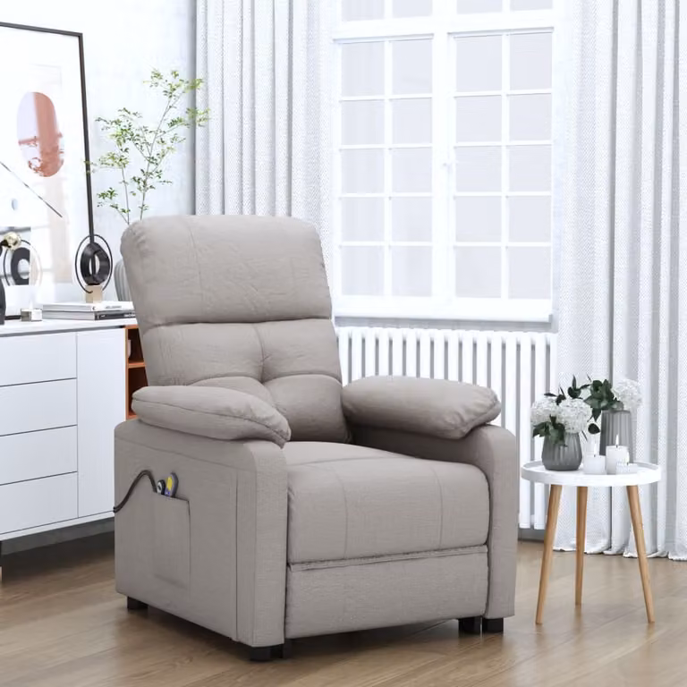 The Living Store Sedia Massaggiante Elettrica Tessuto Taupe