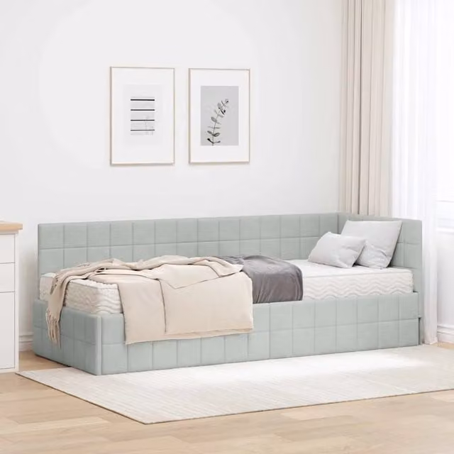 Struttura Letto Angolare con Materasso 2 pz Grigio chiaro 3393918