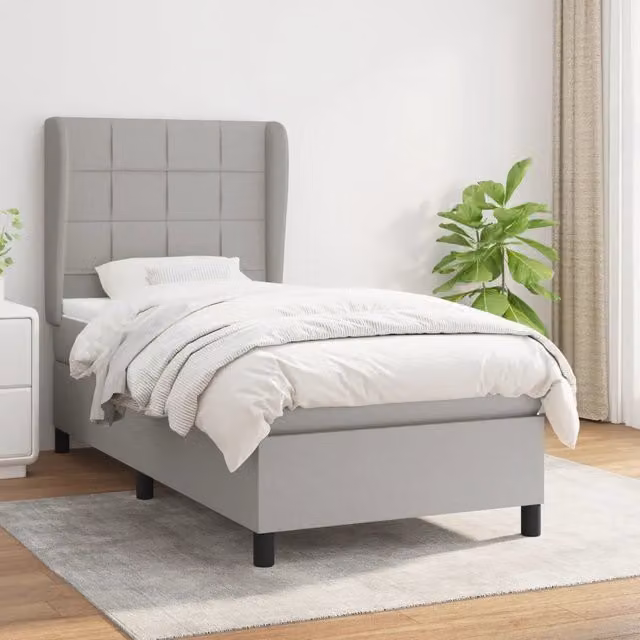 Letto con Giroletto a Molle e Materasso Ibrido vidaXL in Grigio Chiaro e Bianco, L 90 x P 200 cm