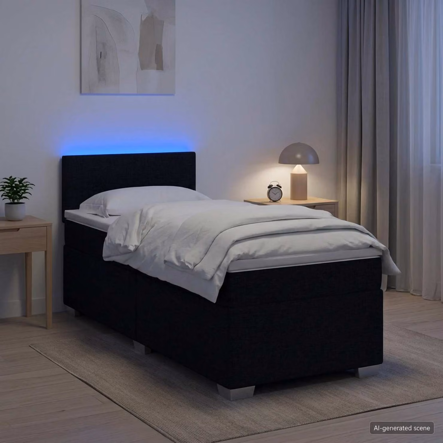 Letto con Box Spring, Materasso Ibrido e Illuminazione LED vidaXL, Nero, L/P/H: 90 x 200 cm