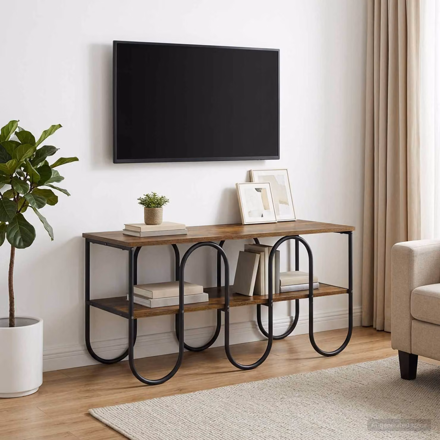Supporto TV vidaXL in stile industriale in legno e metallo, colore rovere fumo, L 100 x P 40 x H 50 cm