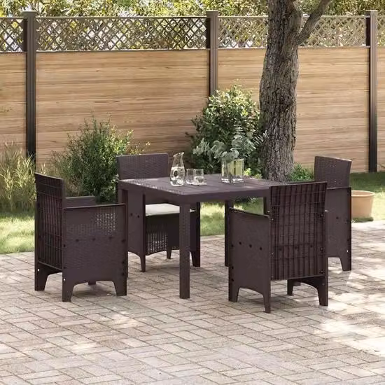 Set da tavola per giardino - Siedi all'aperto - Cenare all'esterno - 5 pezzi incluso cuscini - Tavola 70cm alto - marrone