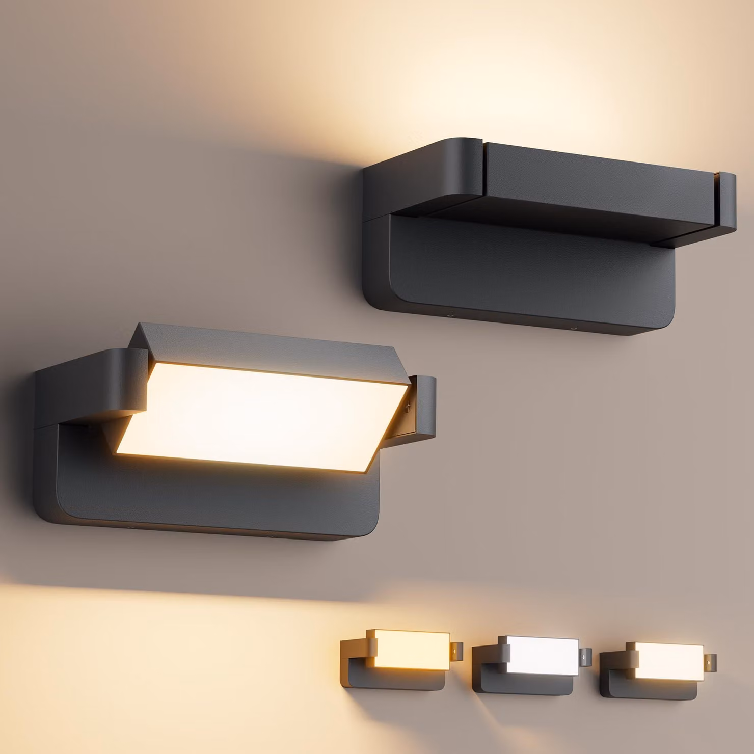 Lampada a LED da parete, 24W, colore antracite, temperatura di colore 3000K/4000K/6000K, grado di protezione IP65, confezione da 2