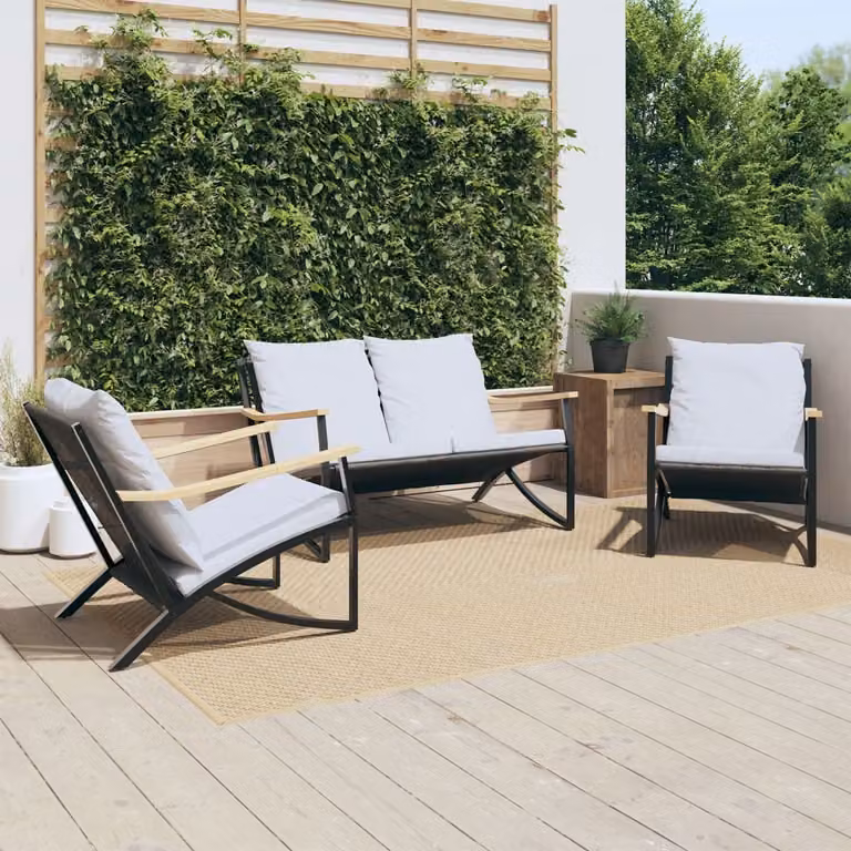 Maison Exclusive - Set di mobili da balcone a 3 pezzi con cuscini, acciaio nero