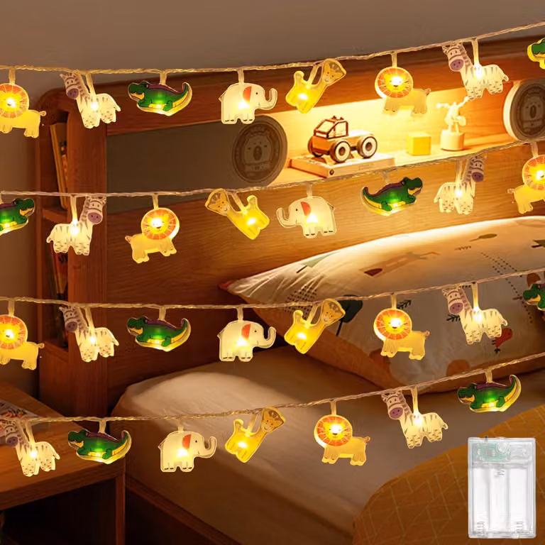 Catena luminosa con motivi animali, lunghezza 1,5 metri, 10 LED, luce bianco caldo, con timer