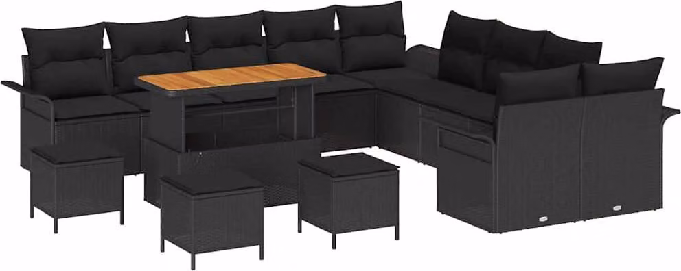Set Divano da Giardino con cuscino 14 pcs Nero polyrattan