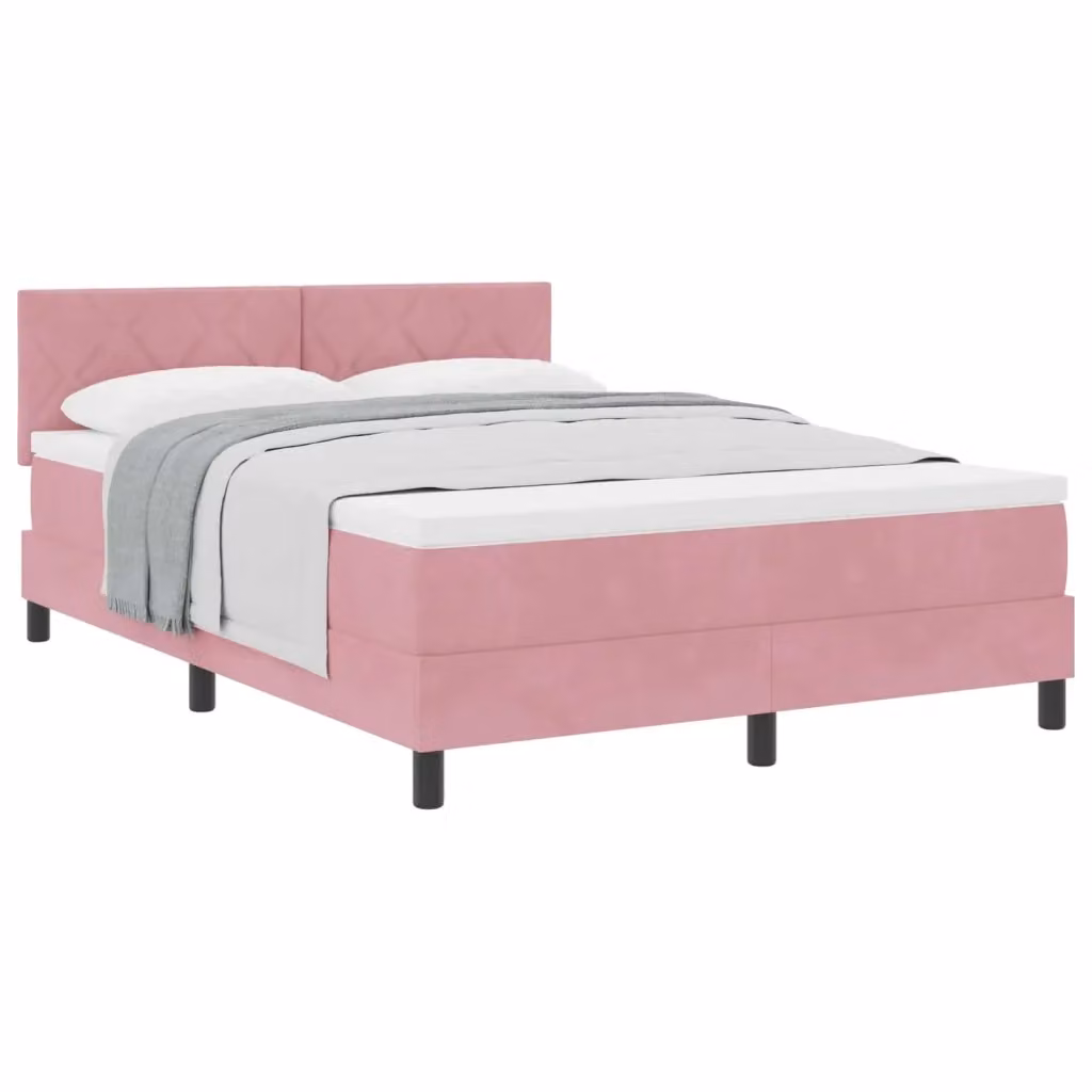 Letto a molle con testiera in velluto rosa vidaXL L/P/H: 143 x 280 x 203 cm – 2