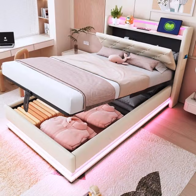 letto imbottito lino beige 90 x 200 cm