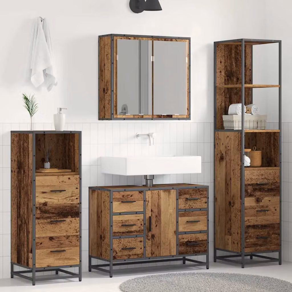 Set di mobili per il bagno vidaXL in stile minimalista composto da 4 pezzi in legno e metallo colore marrone