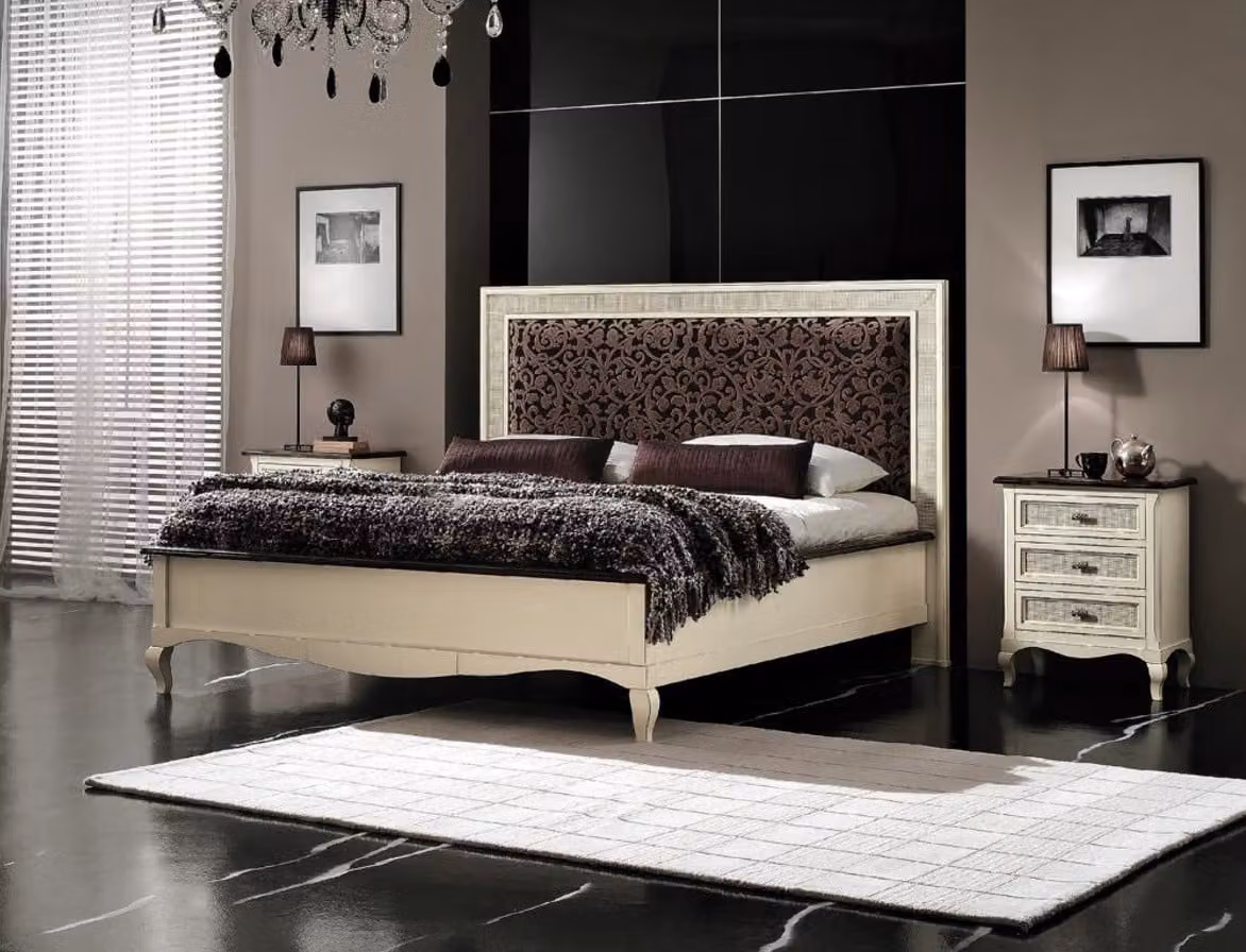Schlafzimmer Bett Nachttisch Doppelbett Polster Betten Set Gruppe Garnitur 3tlg.
