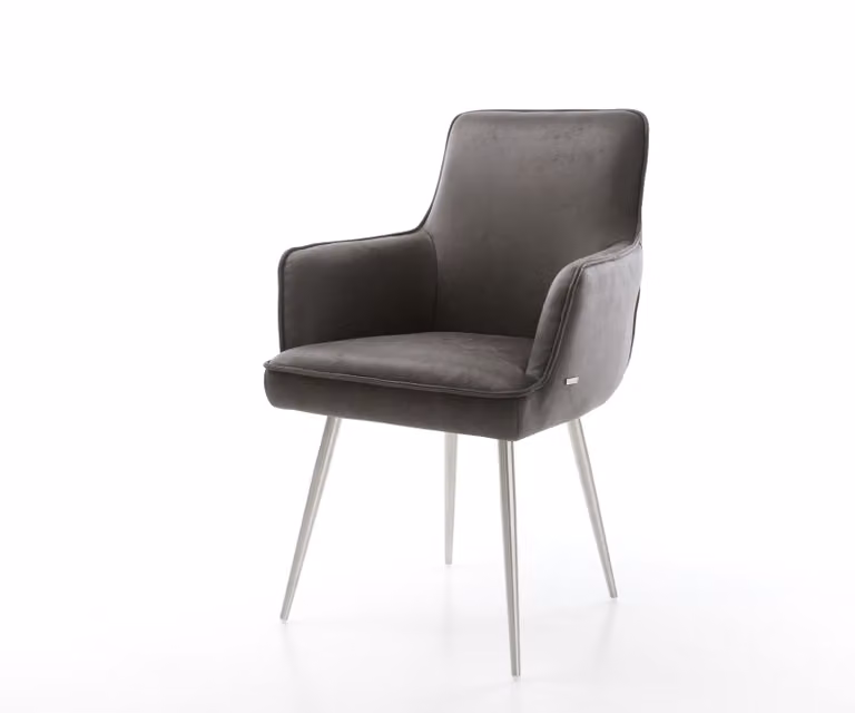 Sedia da pranzo DELIFE Heira-Flex con braccioli in microfibra antracite vintage, 4 gambe coniche in acciaio inossidabile, molle insacchettate