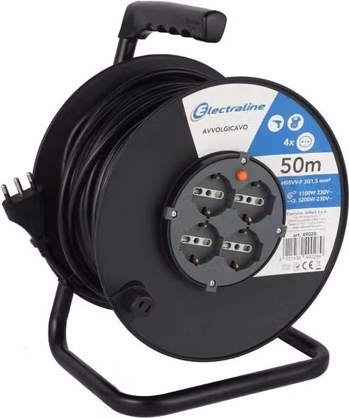 Avvolgicavo Electraline da 50 m, sezione 3x1,5 mm², 4 poli con protezione, colore nero in metallo