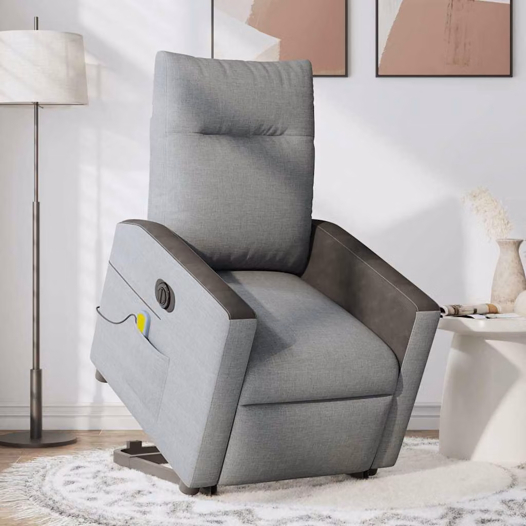 vidaXL Poltrona Alzapersona Elettrica con Massaggio Grigio Chiaro in Tessuto