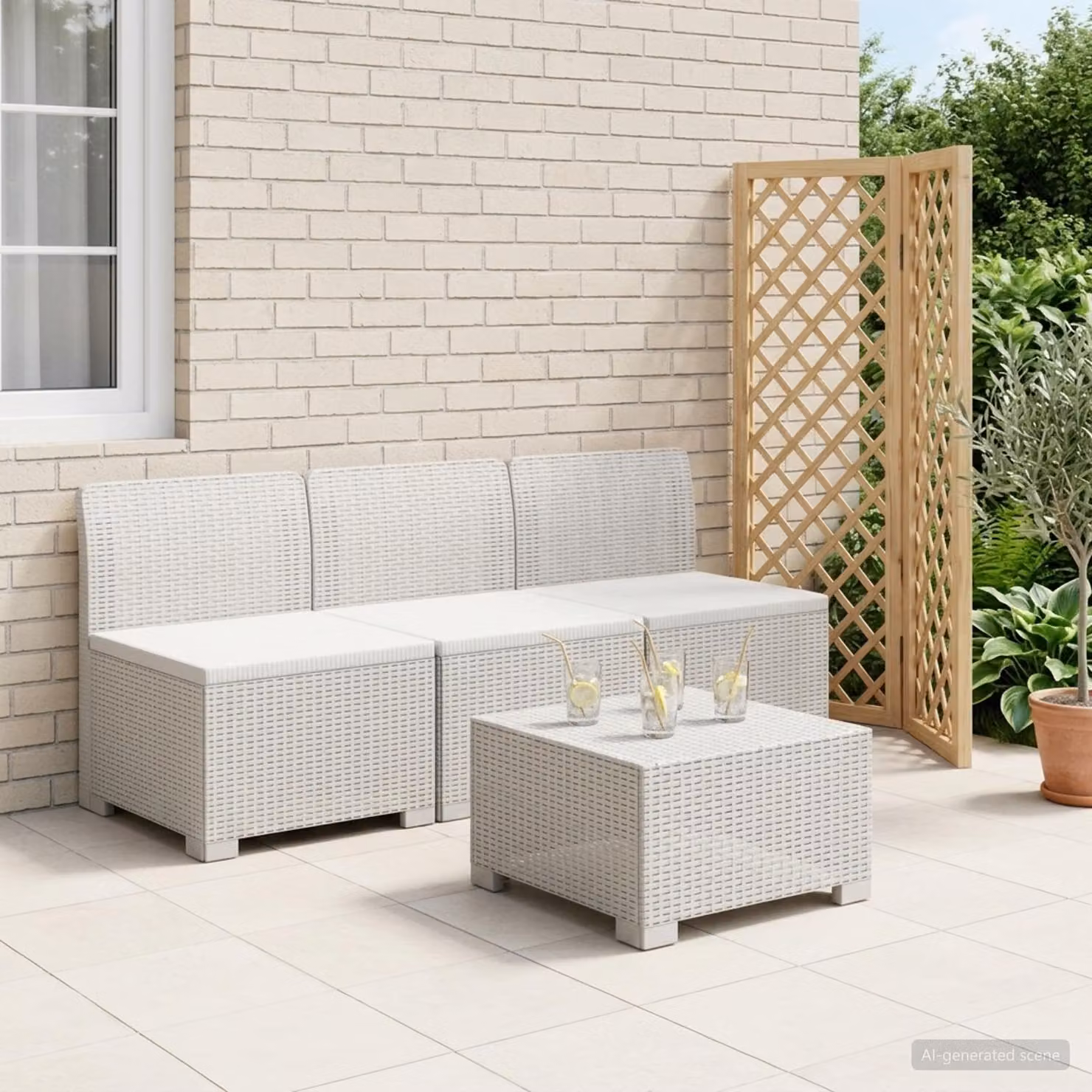 vidaXL Divano da Giardino a 3 Posti in Aspetto Rattan Bianco con Cuscini inclusi
