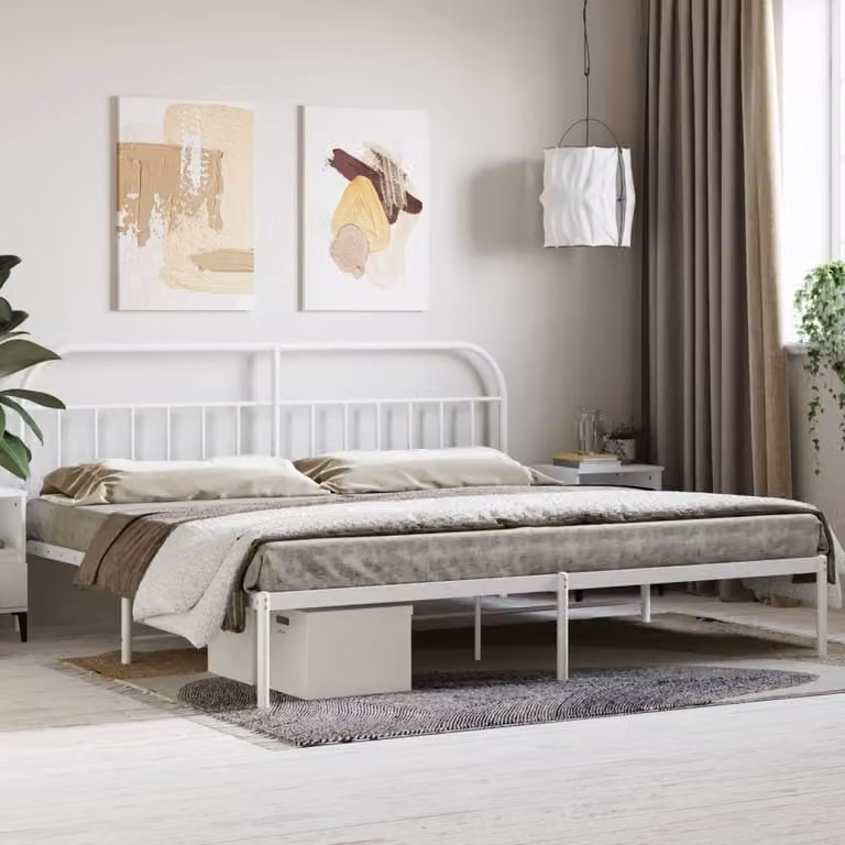 The Living Store Struttura letto con testiera in metallo bianco 200x200 cm