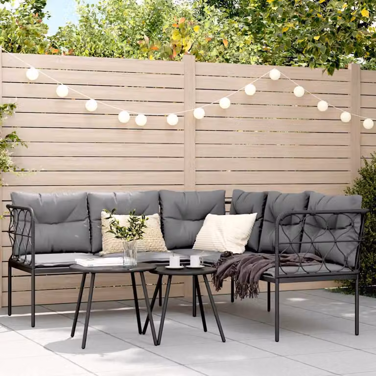 Set Divano da Giardino a L con Tavolino vidaXL, Acciaio Verniciato e Textilene, Colore Antracite e Nero