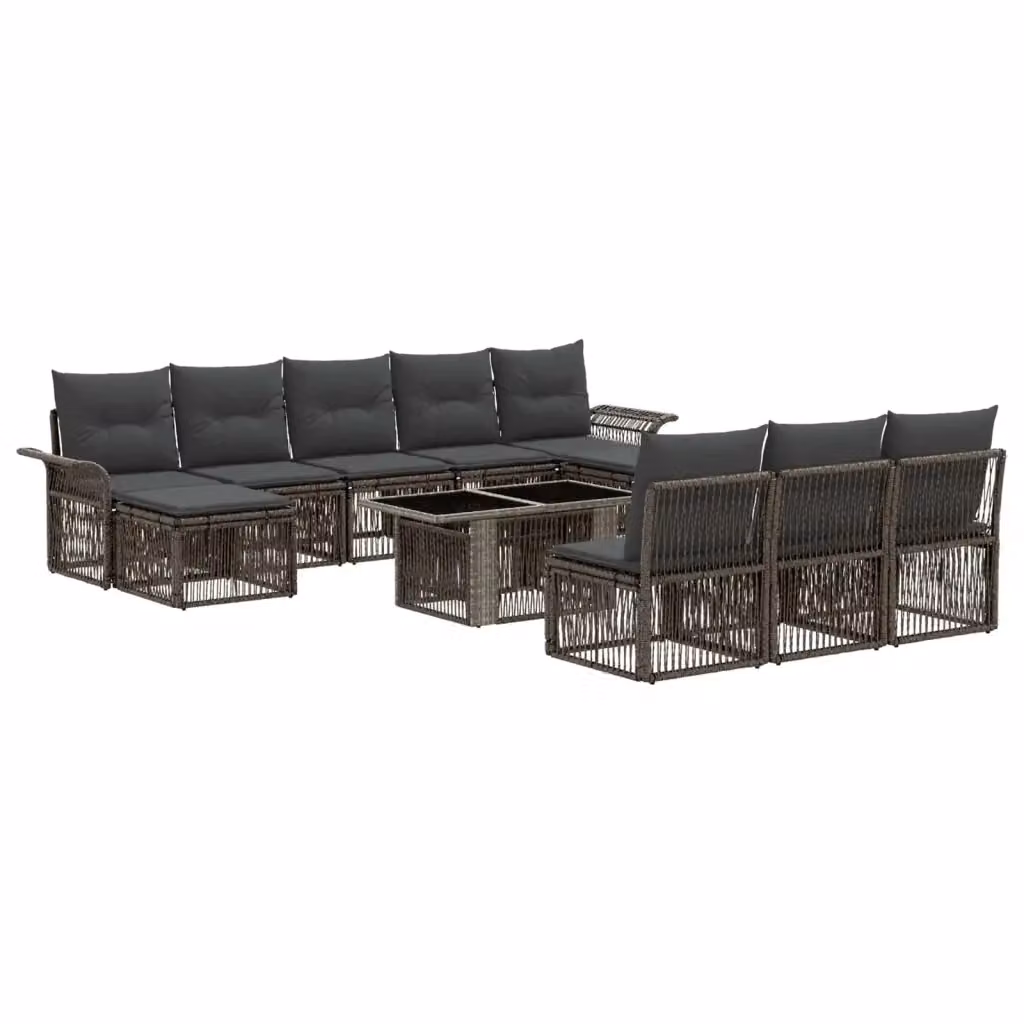 Set Divano da Giardino vidaXL in Polyrattan Grigio con Tavolino e Ottoman, 11 Pezzi, Forma a U – 2