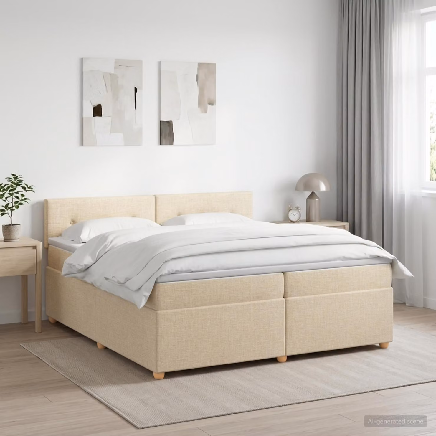 Maison Exclusive - Letto boxspring con materasso Crema 200 x 200 cm Tessuto