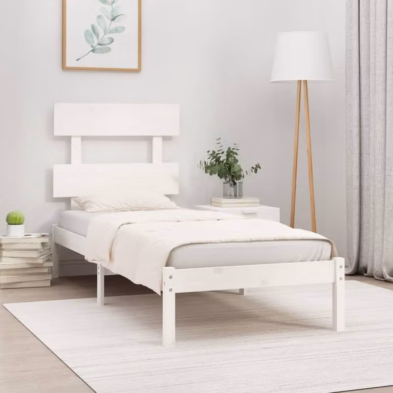 The Living Store Letto in legno massiccio bianco 90x200 cm
