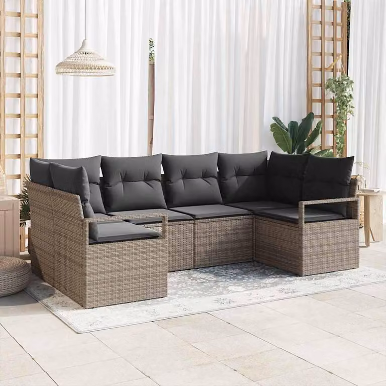 Maison Exclusive - Set di divani da esterno, 6 pezzi, grigio [Materiale sintetico]: rattan sintetico
