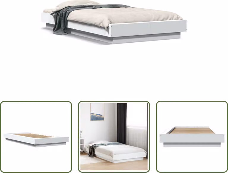 The Living Store Struttura letto bianca 90x200 cm in materiale ligneo