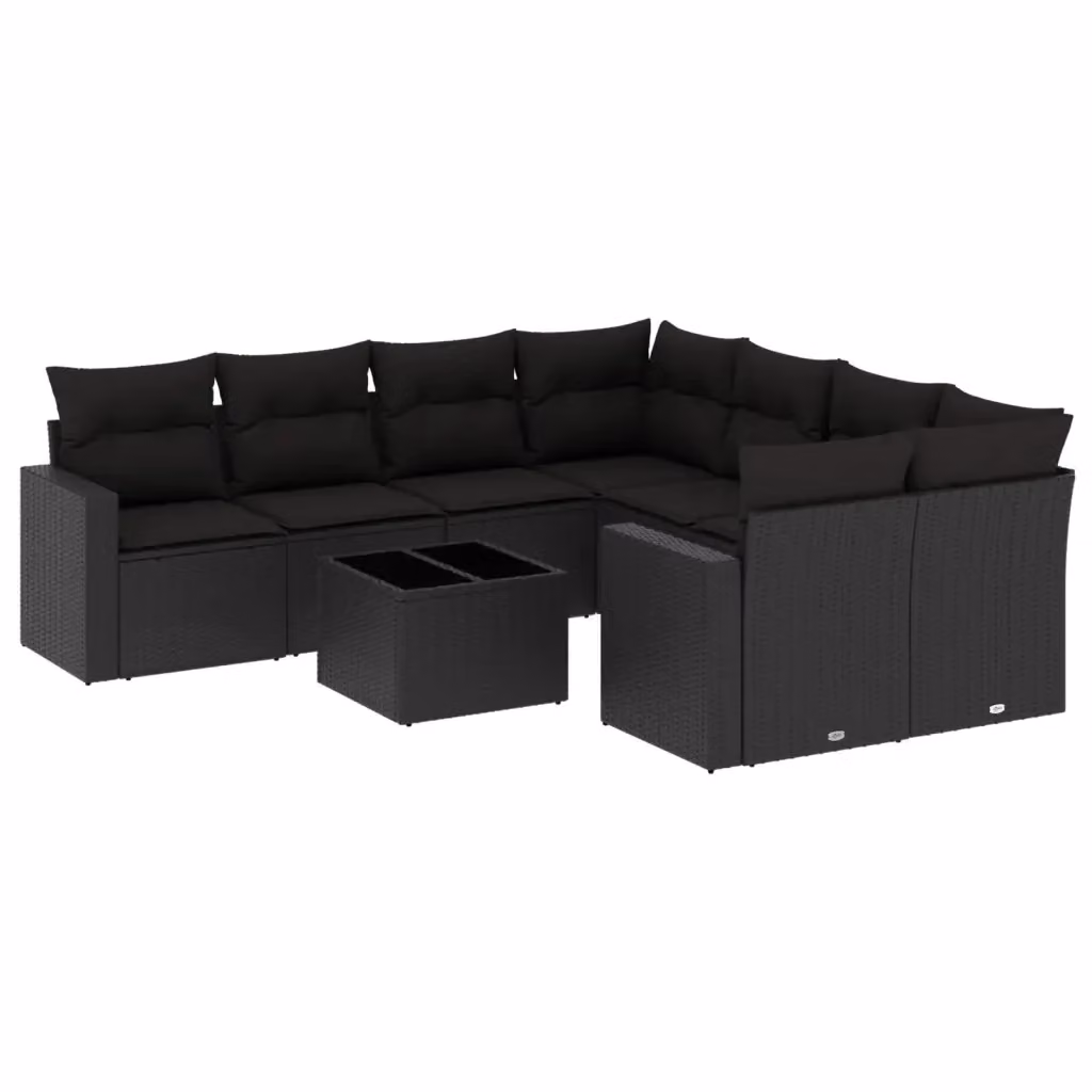 vidaXL Set Divani da Giardino 9 pz a Forma a L con Cuscini e Tavolino Nero in Polyrattan e Acciaio – 2