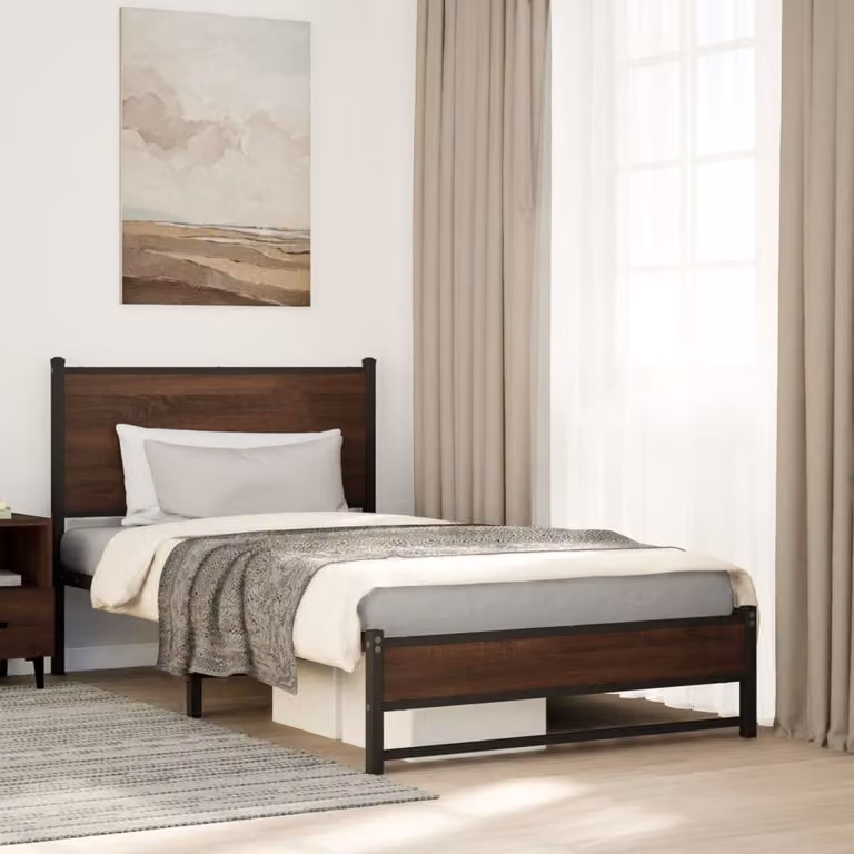 vidaXL Giroletto in Metallo Marrone Rovere senza Materasso L: 112 cm, P: 207 cm, H: 91,5 cm