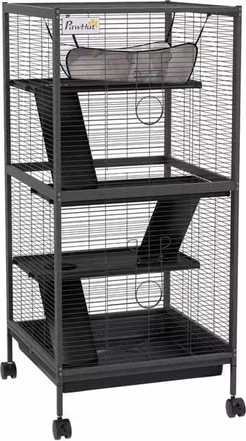Gabbia per Porcellini d'India e Cincill¨¤ ¨C Xylo ¨C 3 Piani con Ruote e Vassoio Rimovibile, Grigio