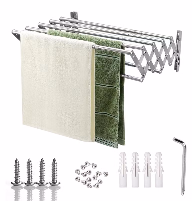 Elzusha - Stendibiancheria pieghevole da parete in acciaio inossidabile, 80 cm, con 5 aste, ideale per balconi
