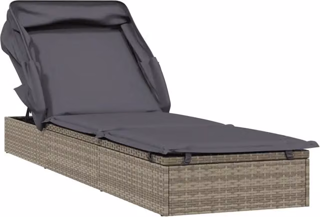 Sdraio da giardino | Lettino con Tetto Pieghevole Grigio 213x63x97 cm Polyrattan