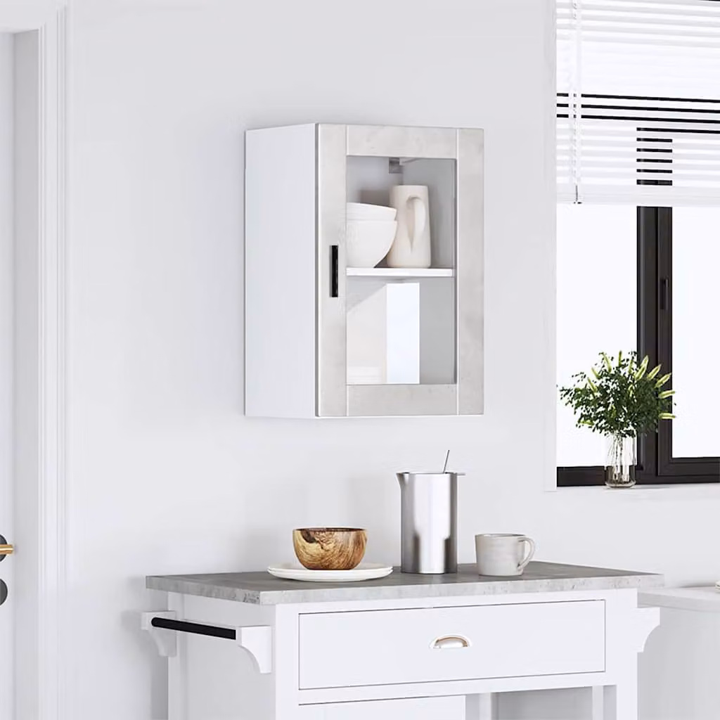 Pensile da cucina moderno vidaXL con ante in vetro, bianco e grigio, L: 60 cm, P: 31 cm, H: 40 cm