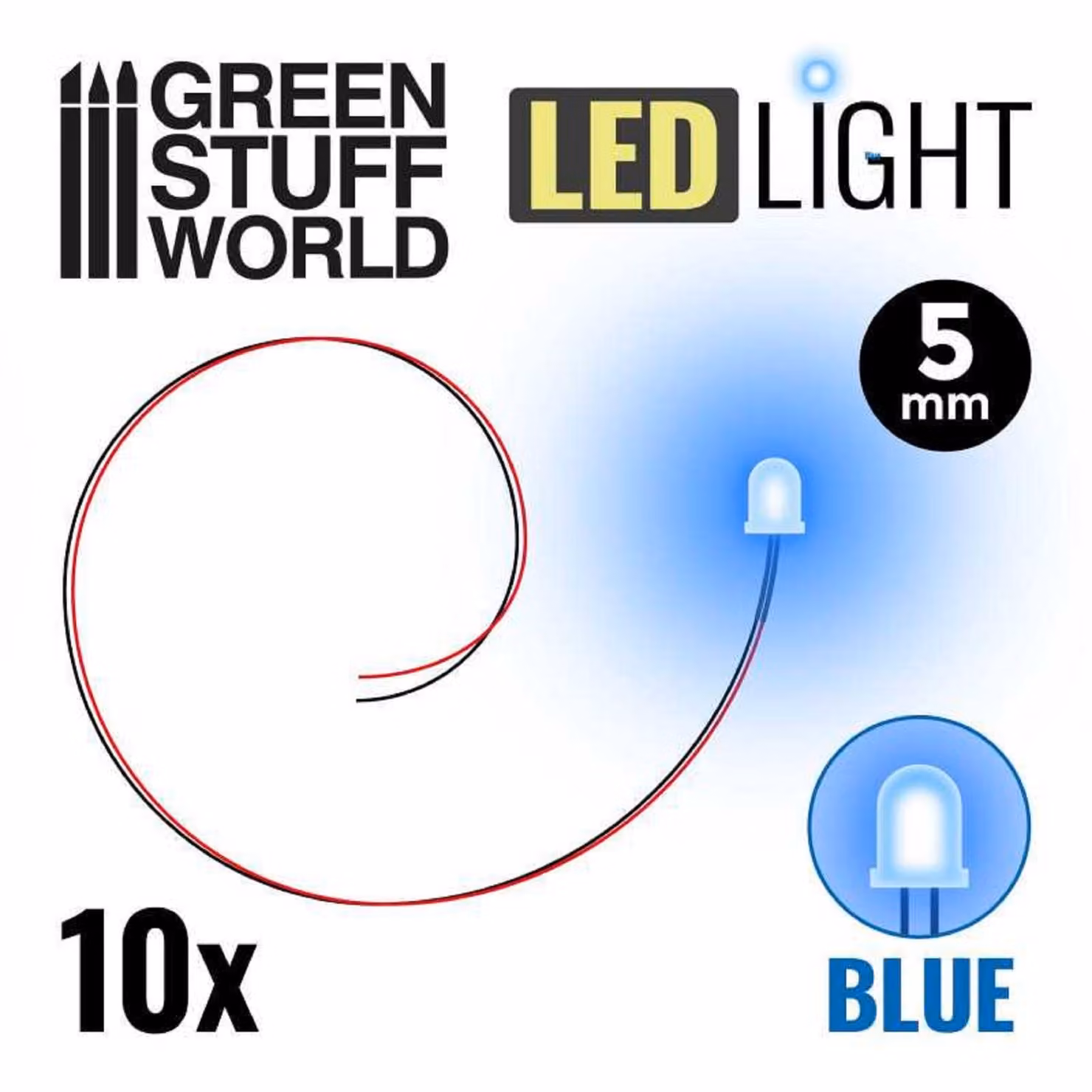 Green Stuff World - LED, colore blu, 5 mm (confezione da 10 pezzi)