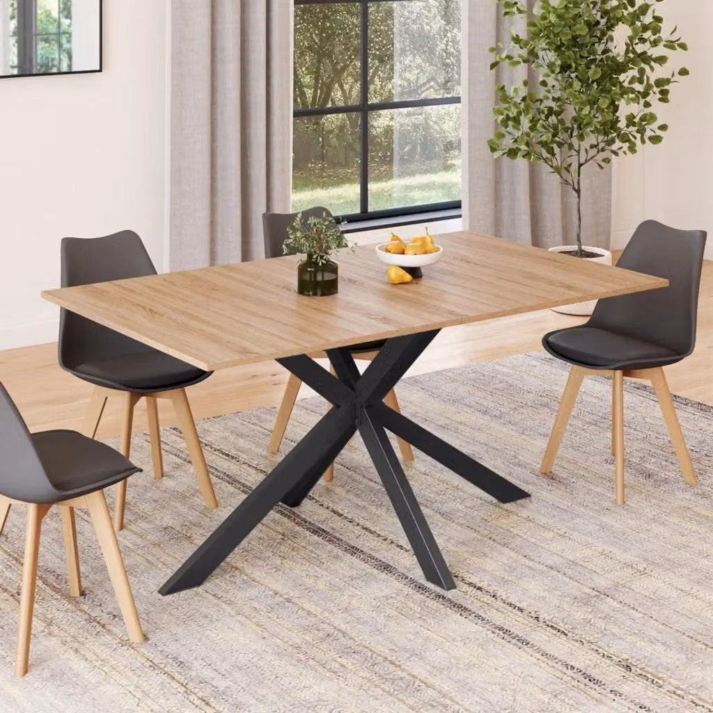 Tavolo da pranzo rettangolare IDMarket ALIX in stile industrial con gambe in legno e metallo nero, ideale per 8 persone – 2