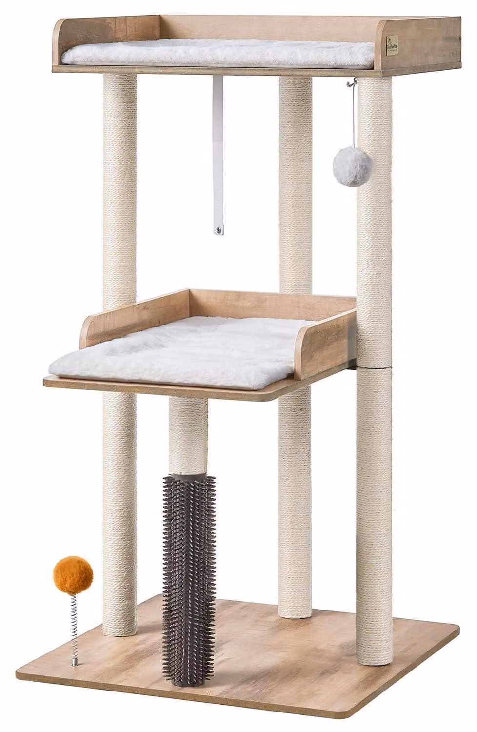 Katzenbaum alto 111 cm, colore grigio chiaro, con tiragraffi e rifugio per gatti