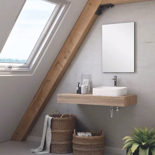Mobile bagno sospeso con lavabo Ely da appoggio rovere Cambrian 120x45x12H