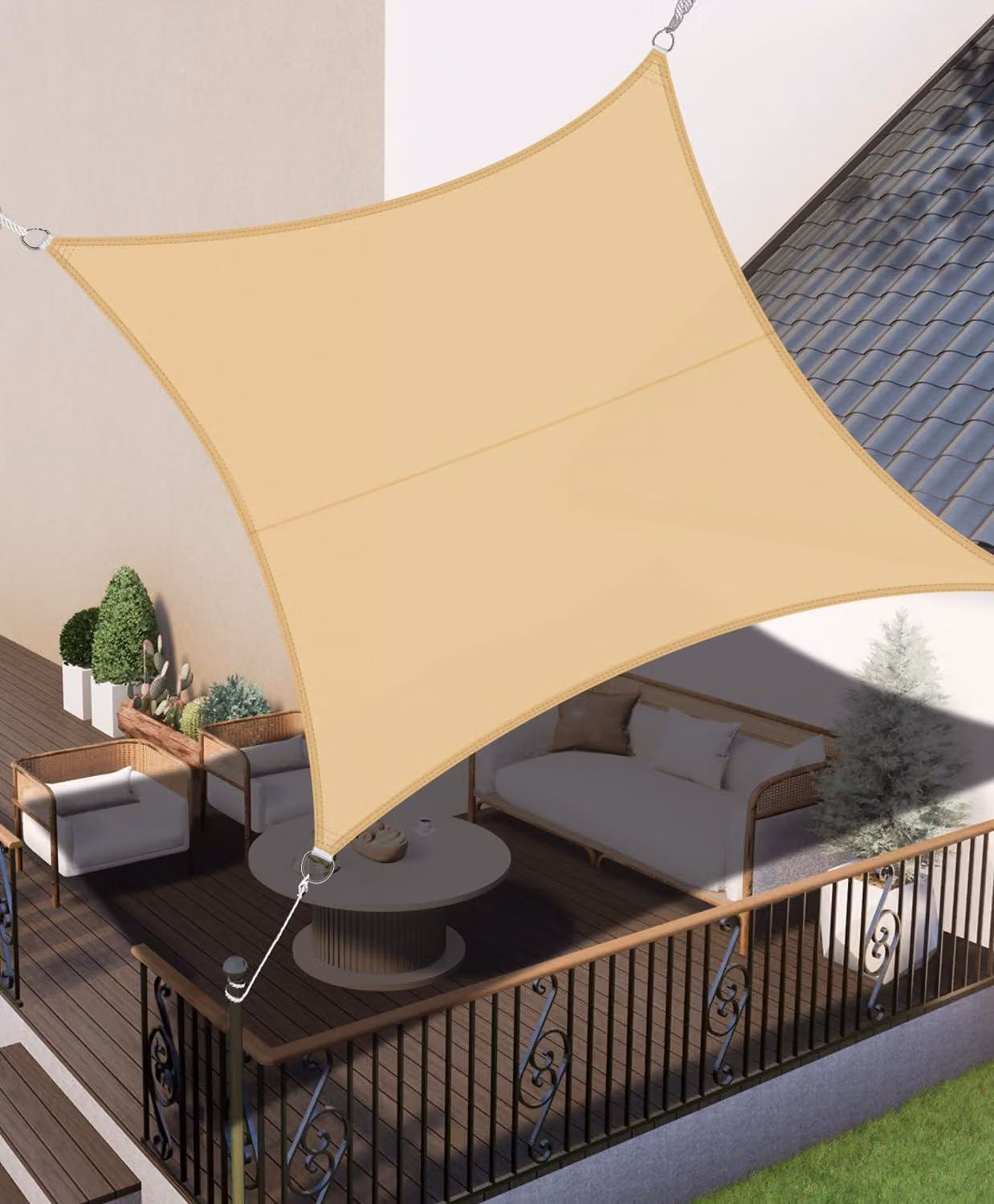 Telo ombreggiante rettangolare, 4x4 metri, impermeabile, protezione UV 95%, per giardino