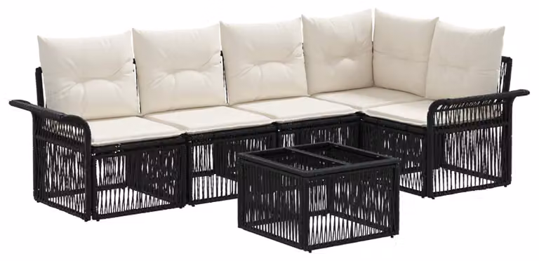 Set Divano da Giardino 6 pcs Nero polyrattan
