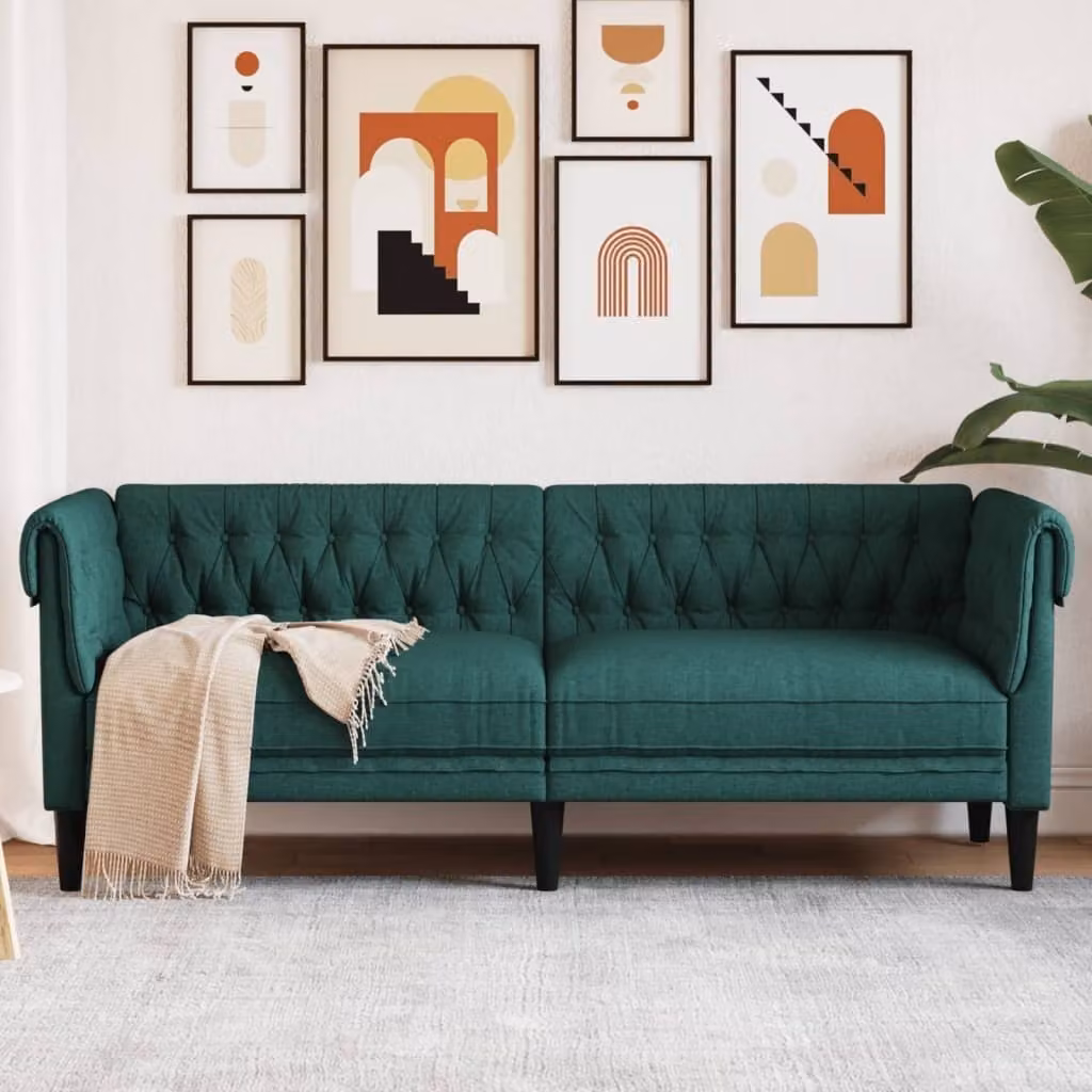Maison Exclusive - Divano Chesterfield a 3 posti, tessuto verde scuro