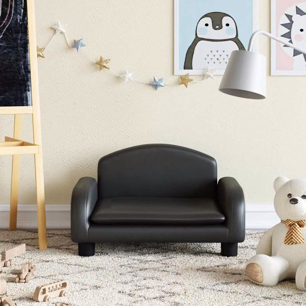 vidaXL Divano per bambini in similpelle nera con struttura in legno di pino L/P/H: 50 x 40 x 30 cm