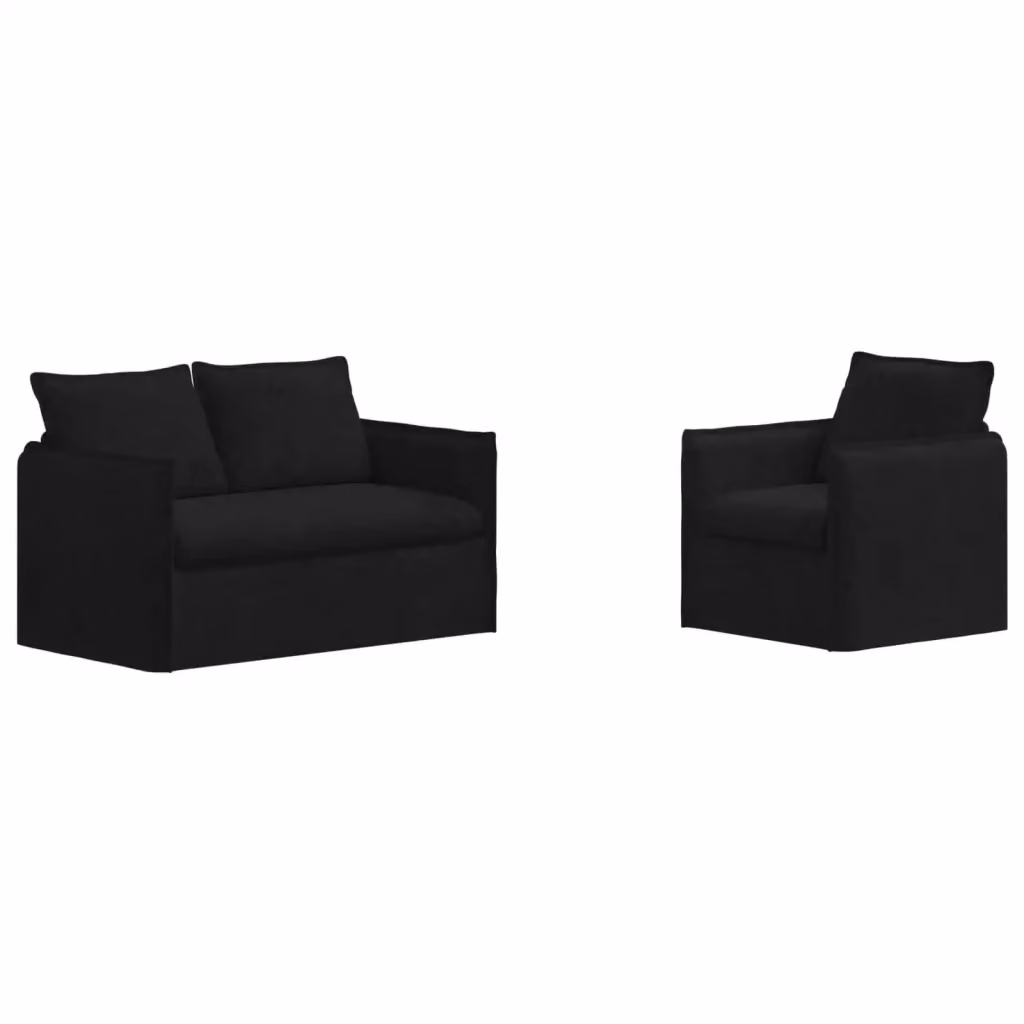Set di 2 divani moderni vidaXL in tessuto nero con coperture rimovibili e struttura in metallo per soggiorno o camera da letto – 2