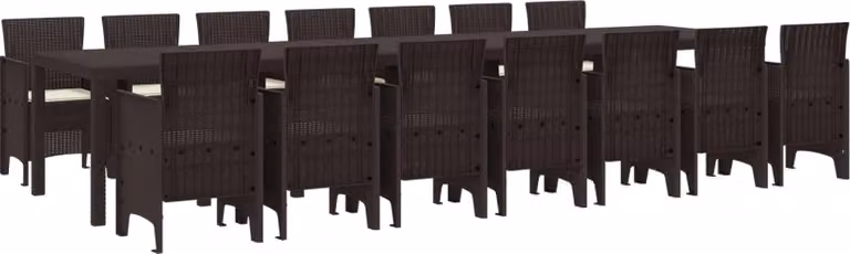 Set da pranzo da giardino con cuscini 15 pcs Marrone PP