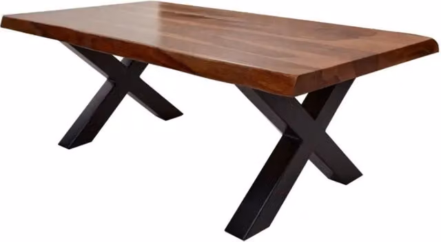 Tavolino basso ORKAN 110 cm in legno massiccio di Sheesham e metallo nero