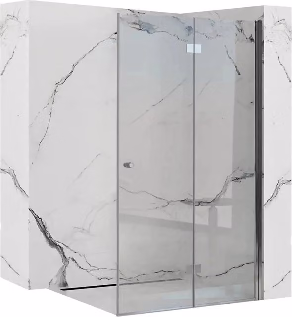 Modulo Fold N2 90 Rea con vetro angolare e finitura cromata silver/white