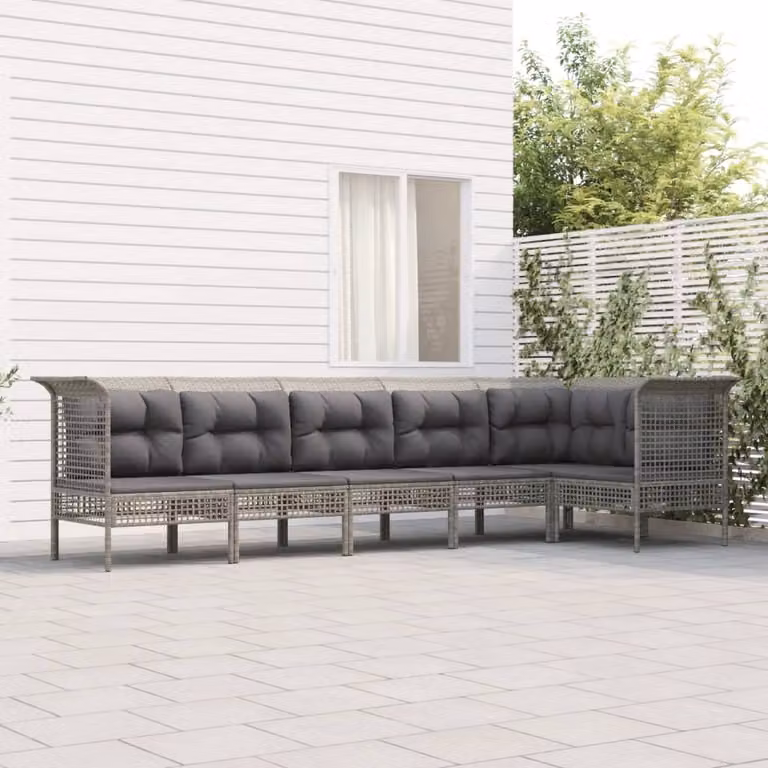 Maison Exclusive - Set Divani da Giardino 6 pz con Cuscini in Polyrattan Grigio