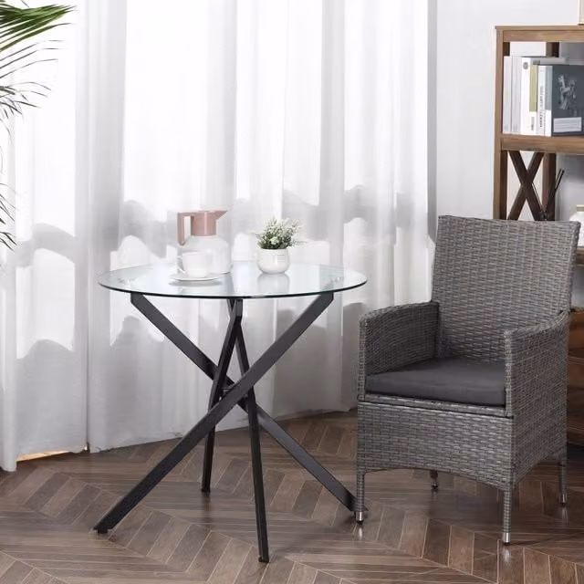 Tavolino rotondo WISHDOR in vetro e metallo nero L: 80 cm, P: 80 cm, H: 75 cm