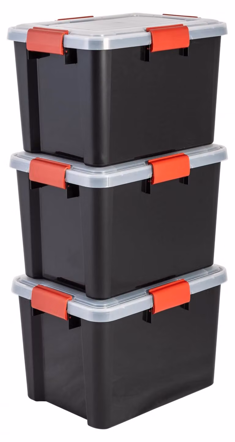Contenitori in plastica per alimenti, a tenuta stagna, con coperchio, capacità 20 litri, set da 3, colore nero. Chiusura ermetica e impermeabile, chiusure robuste a scatto, impilabili, protezione dalla polvere, senza BPA