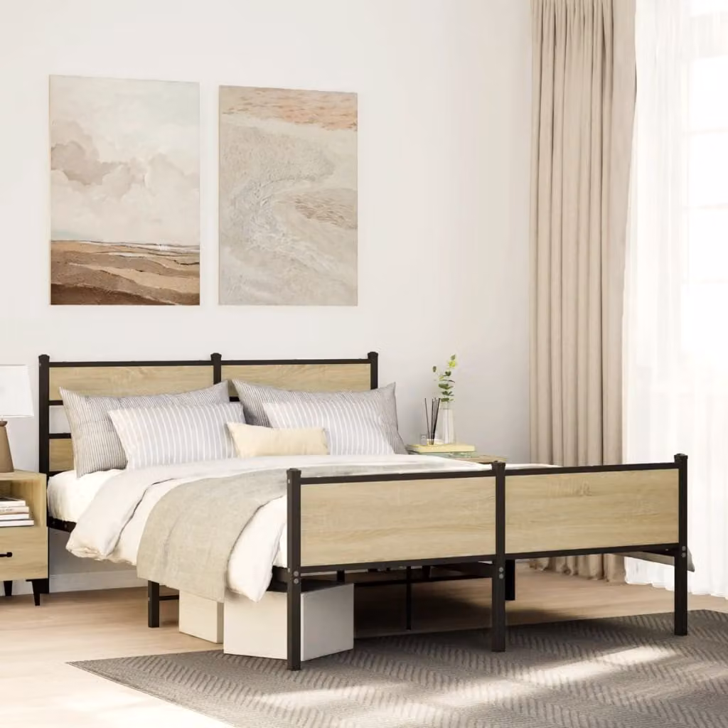 vidaXL Giroletto senza Materasso in Rovere Sonoma e Truciolato, L: 142 cm, P: 196 cm, H: 91,5 cm