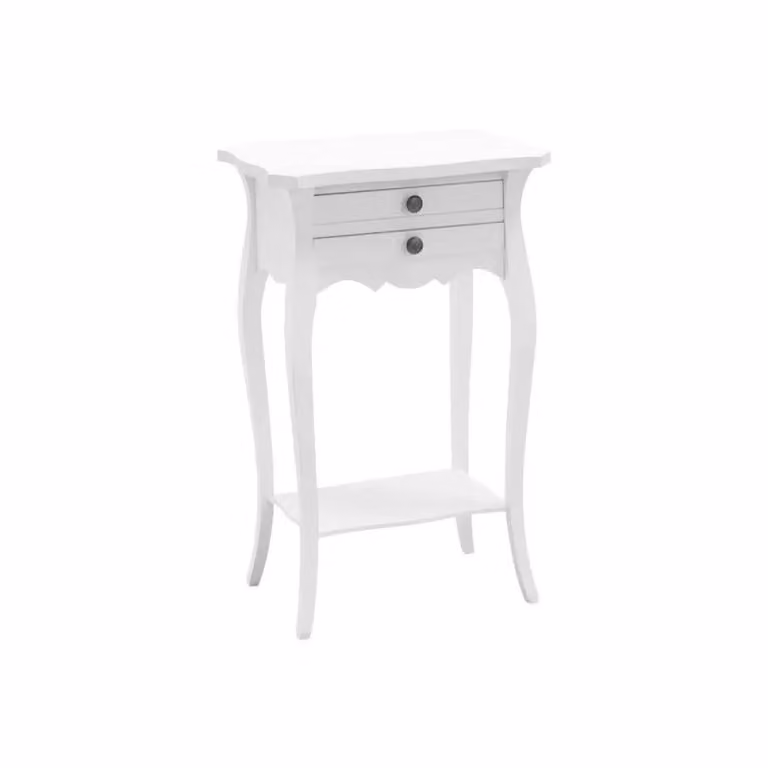 Comodino in legno shabby chic bianco opaco con 2 cassetti e porta telefono Mobili 2G L/P/H: 45 x 35 x 70 cm